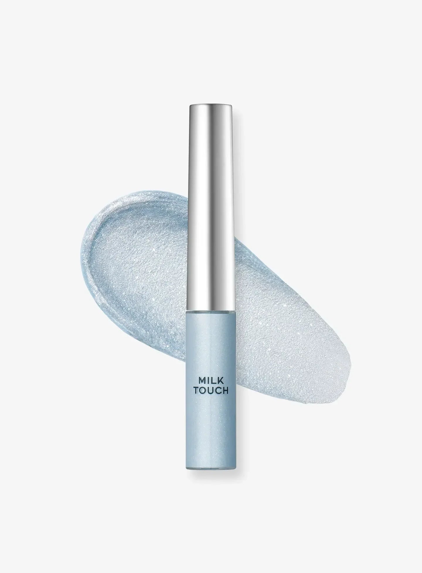 Liquid jewel glitter swept along lower lash line and inner corner for iridescent K-beauty pastel eye look