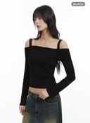 strap-off-shoulder-crop-top-io430 / Black