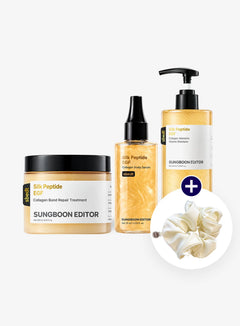 Sungboon Editor Silk Peptide EGF Collagen Shampoo, Treatment & Scalp Serum Trio Set (400ml + 250ml + 75ml) [+GIFT] HAIR SCRUNCHIE