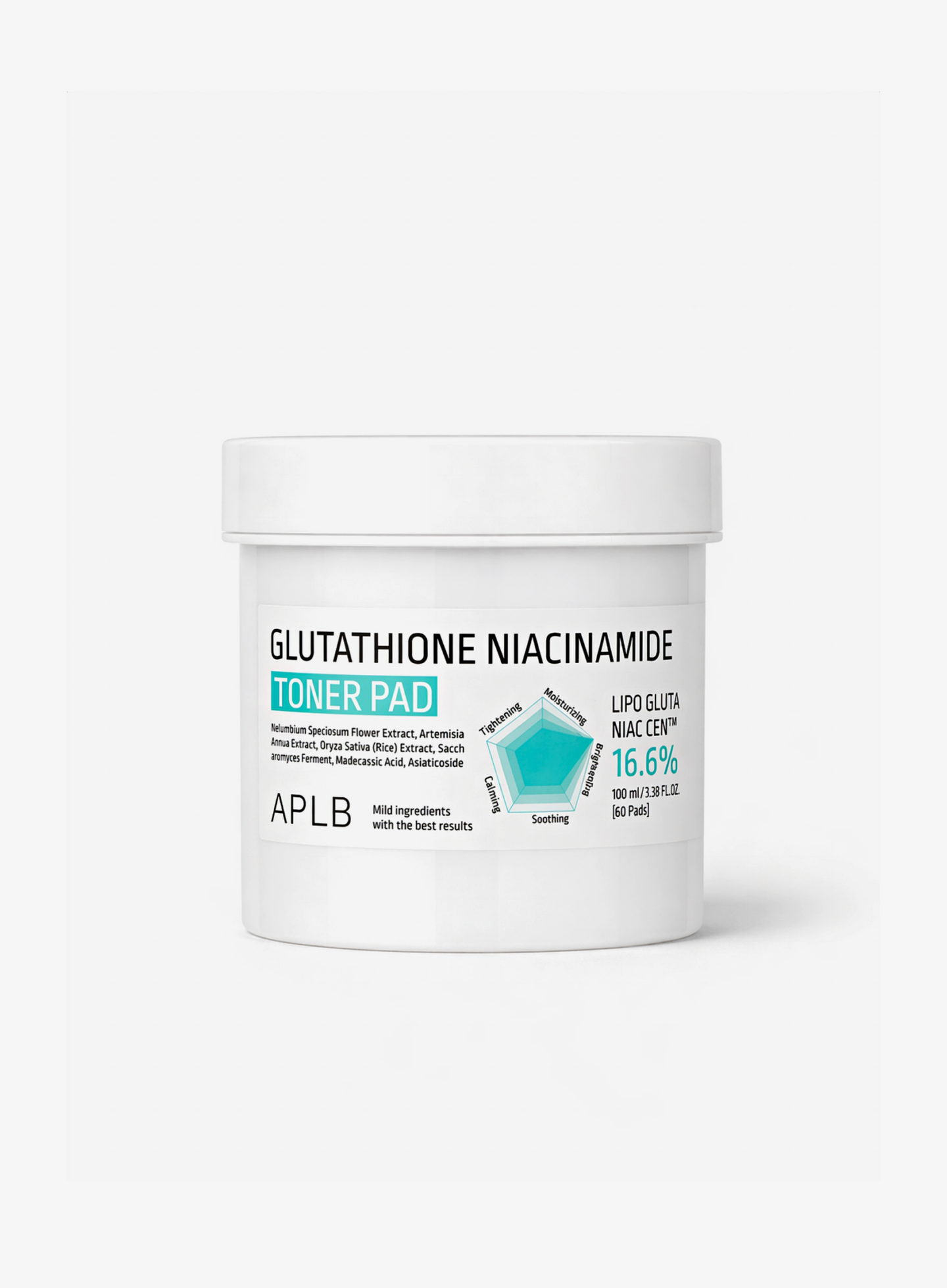 APLB glutathione niacinamide toner pad jar for one-swipe K-beauty brightening