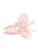 Belle Hair Clip IL503 pink detail view showing gold coil spring hinge mechanism and open claw teeth from inner side