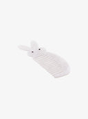 Bunny Comb IL530 White angled side view lying diagonally showing bunny head with black dot eyes and wide-tooth comb in pearl white marble acrylic