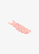 Bunny Comb IL530 Pink angled back view lying diagonally revealing smooth reverse side of bunny-shaped wide-tooth pearlescent pink acrylic comb
