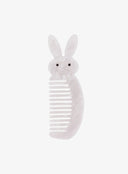 Bunny Comb IL530 White front view upright standing position showing bunny face ears and wide-tooth comb body in pearlescent white marble acrylic