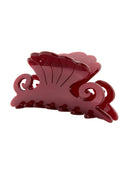 Elise Hair Clip IL503 burgundy side angle view showing scalloped fan top ornate scroll design and smooth glossy acrylic finish
