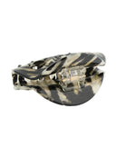 Freya Hair Clip IL503 black marble top-down close-up view displaying claws fully open flat showing spring hinge mechanism