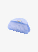Half Moon Hair Pin IL530 Blue side angle detail revealing gold-toned spring hinge mechanism and translucent marble resin body