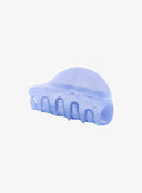 Half Moon Hair Pin IL530 Blue angled view highlighting open claw teeth with arch-shaped openings and pearlescent blue resin finish