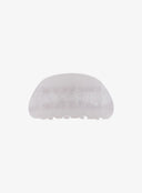 Half Moon Hair Pin IL530 White front view showing domed semi-circular silhouette with soft pearl marble resin texture and comb teeth