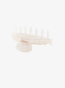 Light Beige Check Hair Pin IL530 light beige close-up detail view fully open displaying inner spring hinge gold pin and grid-textured pearlescent surface