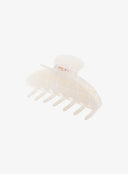 Light Beige Check Hair Pin IL530 light beige angled side view open position revealing gold spring hinge mechanism and inner teeth pearlescent finish