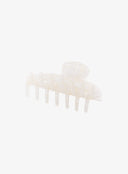 Light Beige Check Hair Pin IL530 light beige side profile view open showing elongated teeth row and pearlescent check-textured body with spring detail