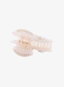 Light Beige Ribbon Jewel Hair Pin IL530 light beige open clip detail view displaying inner comb structure gold spring hinge and crystal line on lever edges