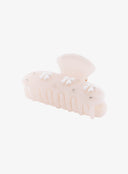Light Beige Ribbon Jewel Hair Pin IL530 light beige bottom angled view showing comb teeth interior with white ribbon bow and crystal stud details