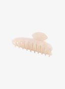 Light Beige Shell Hair Pin IL530 light beige angled top view closed showing ribbed teeth comb structure and fan-shaped scalloped top detail