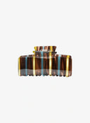 Marin Stripe Hair Pin IL529 brown blue yellow striped acetate claw clip front view flat lay closed position showing rounded teeth and glossy finish