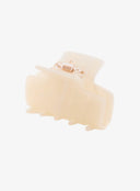 Mini Square Hair Pin IL530 ivory cream angled side view showing gold-tone metal spring hinge mechanism resin hair claw clip
