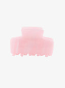 Mini Square Hair Pin IL530 pink front view flat lay showing square compact body with rounded teeth semi-translucent resin hair claw clip