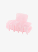 Mini Square Hair Pin IL530 pink angled side view showing open jaw claw teeth and square handle semi-translucent resin hair clip