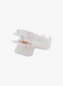 Mini Square Hair Pin IL530 white bottom-up detail view showing inner gold-tone spring hinge and open claw teeth structure