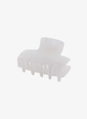 Mini Square Hair Pin IL530 white angled side view showing open jaw claw grip and square silhouette matte resin hair clip
