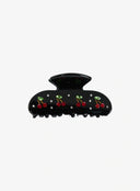 Onyx Berry Black Hair Pin IL529 black back view displaying rhinestone arc detail on inner paddle and crystal cherry accents on clip ends
