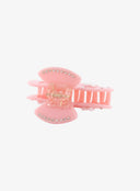 Pink Ribbon Jewel Hair Pin IL530 pink top-down detail view showing crystal rhinestone row along lever edges and transparent gold hinge spring mechanism