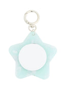 Sienna Stra Compact Mirror IL503 Mint close-up front detail showing translucent star-shaped acrylic body round mirror and polished silver carabiner ring clasp